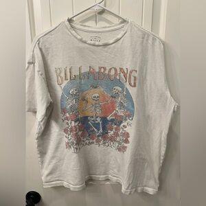 Billabong Skeleton Graphic Tee - White and Blue Small